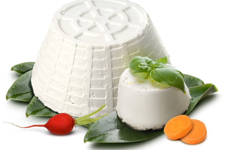 ricotta and basil on white background